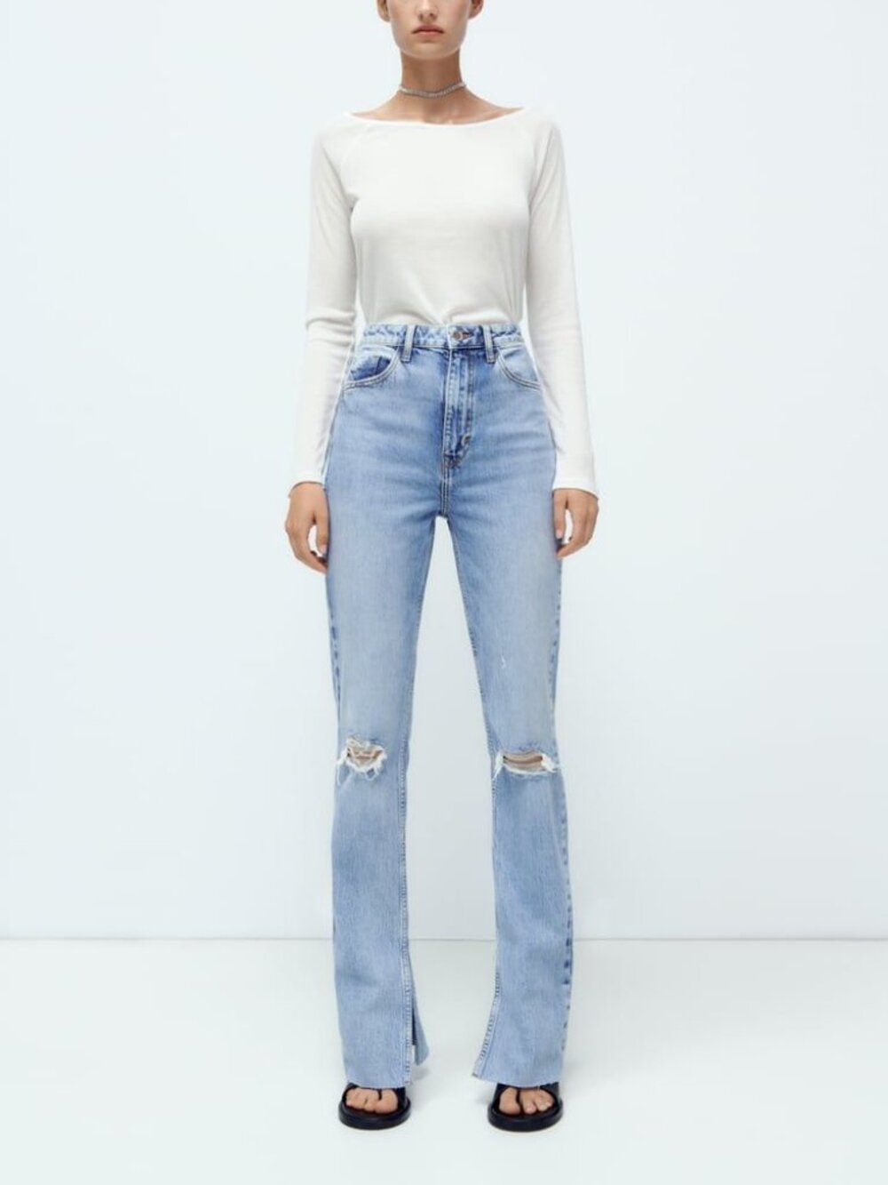 Z1975 HIGH RISE SLIM FLARED JEANS Light Blue with tear detail 28 (US 6)